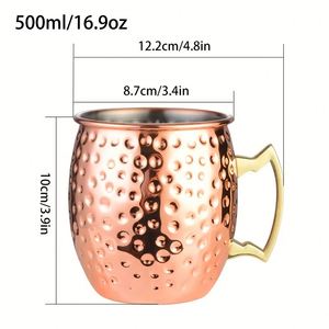 Taza de Cerveza Moscow de Acero Inoxidable de Alta Calidad, 16 oz, Color Oro Rosa, Martillada, con Asa, para Oficina, Hogar, Bar y Fiestas - Product Image 2