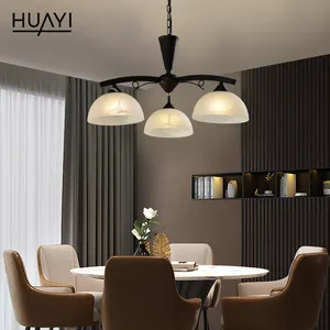HUAYI tempat sertifikasi produk besi coklat Modern lampu gantung dengan kaca naungan E27/E26 pernikahan Hotel lobi lampu liontin