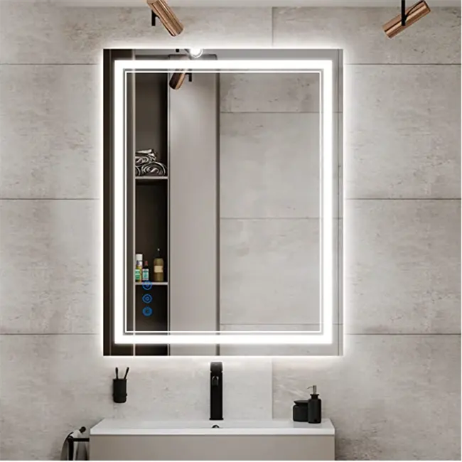 Customized Wall Mounted Glass Magic bath Mirror Touch Screen Dimmer Bath Lights Smart Led Bathroom Mirror