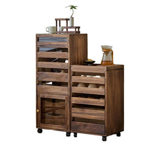 Armoire de rangement en bois massif à 5 compartiments avec tiroir, armoire de salon - Product Image 5