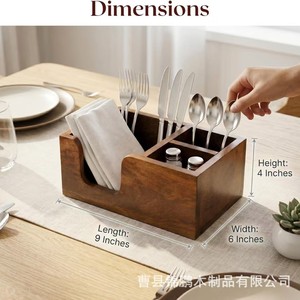 Wooden Desktop Organizer Box Square <b>Solid</b> <b>Wood</b> Office Stationery Storage With Compartments For <b>Desk</b> Use - Product Image 4