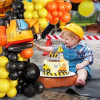 Kit de guirlande de ballons de fête de construction, ballons orange et noir à confettis, ballons en latex pour anniversaire, fournitures pour la décoration de fête