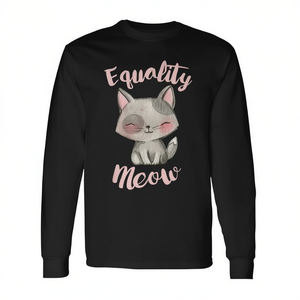 T-shirt a maniche lunghe con stampa artistica estetica per adolescenti, femministe, amanti dei gatti, con tema di uguaglianza e miau. - Product Image 2