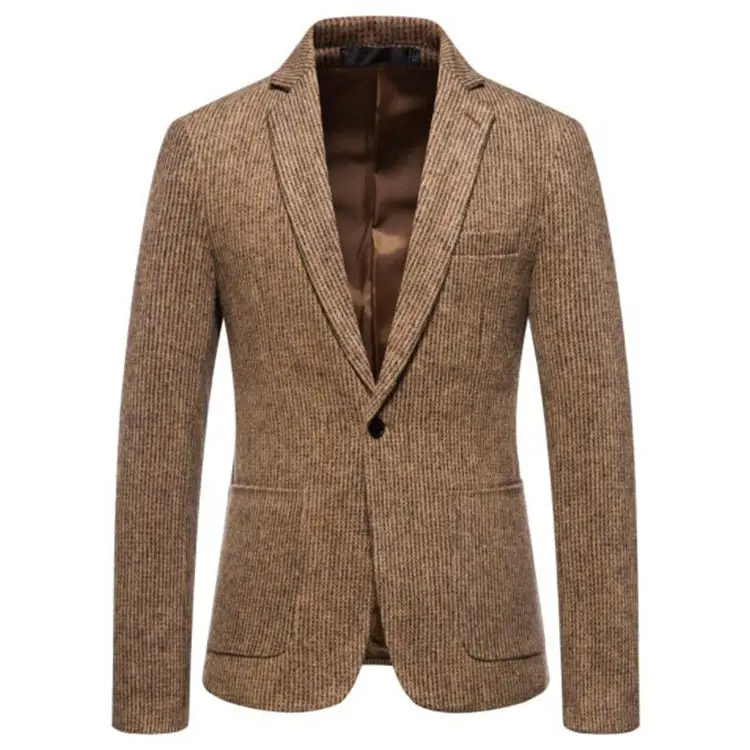 New Mens Casual Dress Suit Jacket Solid Stripe Single Button Blazers Turndown Collar Pocket Suit Coat Wedding Suit For Men
