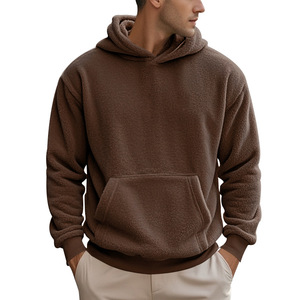 Sweat à capuche en molleton Sherpa bleu pour homme, coupe oversize, respirant, streetwear d'hiver - Product Image 3