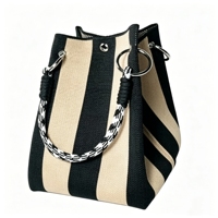 Sac seau tricoté rayé style coréen, sac à main tissé tendance pour femme, sac à bandoulière, mini sac fourre-tout pour les vacances et le quotidien