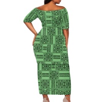 Vestido Samoano Puletasi Estilo Tapa Polinesio Verde Vintage para Mujer, Vestido de Fiesta de Un Hombro, Conjuntos de Top y Falda Tallas Grandes