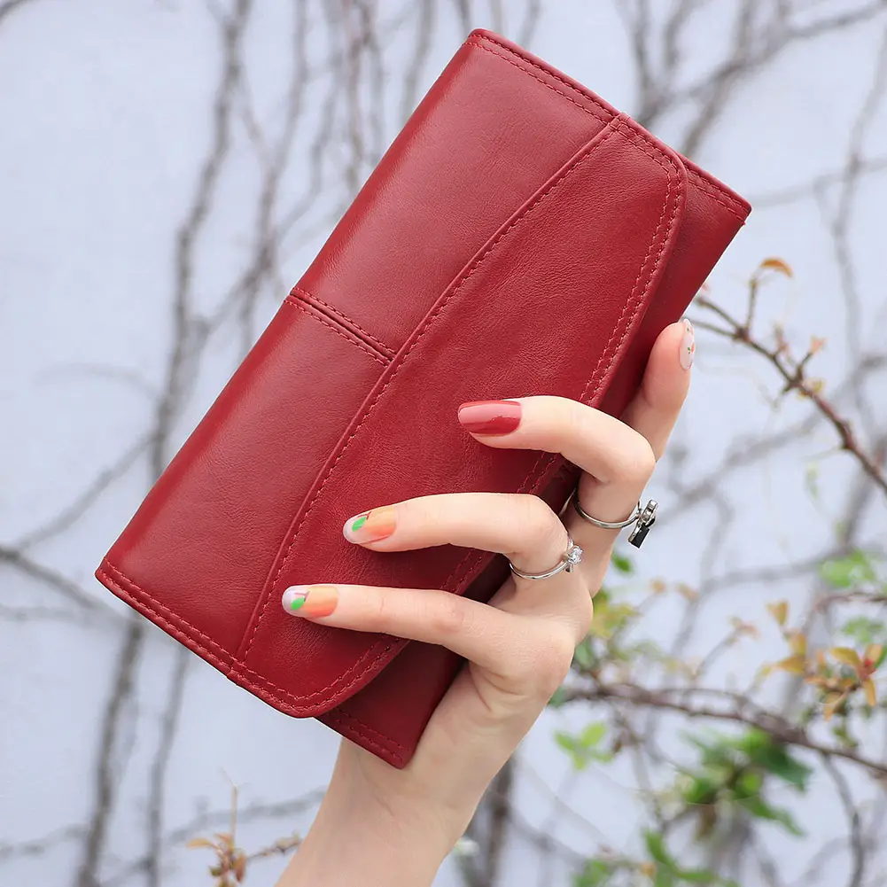 HUMERPAUL Genuine Leather Long Unique Rfid Ladies Purses Card Holder Clutch Latest Long Women Wallets