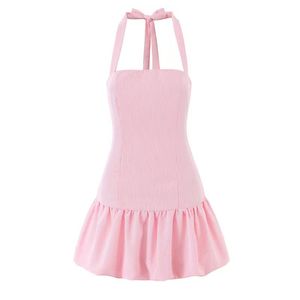 Nouvelle robe d'été pour femmes, coupe ajustée, tendance, sexy, dos nu, col halter, ourlet plissé, mini-robe - Product Image 2
