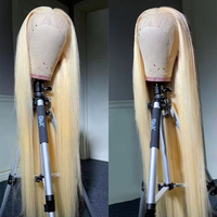 Perruque Lace Frontale 13x6 en Cheveux Humains Blond Platine 613 de 50 Pouces, Transparente, Pré-Pluckée
