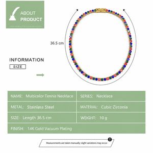Collar choker chapado en oro con piedras redondas de circonia cúbica en rojo, azul y verde para mujer, estilo clásico para fiestas, cadena con cuentas. - Product Image 2
