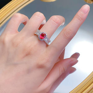 Anillo de <span class=keywords><strong>Plata</strong></span> de Ley S925 con Circonita Roja Rubí Corte Ovalado de 6x8mm, Joyería Fina Romántica de Lujo SPJ para Mujer - Product Image 2
