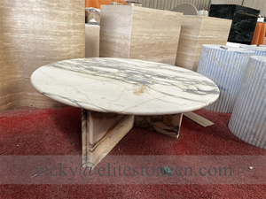 Table à manger ronde en marbre blanc Calacatta Viola naturel avec base en marbre massif pour maison et hôtel de luxe - Product Image 3