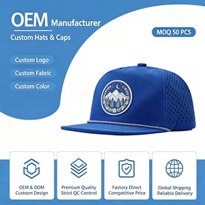 Casquette de baseball Melin en polyester bleu imperméable à 6 panneaux, personnalisable, avec visière incurvée et trous découpés au laser, fermeture snapback, pour le cyclisme et les voyages - Product Image 1