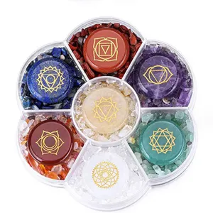 Set Ágata Feng Shui con símbolo de Chakra grabado Piedras caídas Jade natural 7 Piedras curativas de Chakra