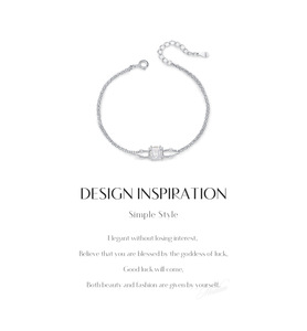S925 Silver Chain <b>Bracelet</b> With Princess Cut Crystal Bezel Setting Minimalist Geometric Design Unisex Everyday Wear Jewelry - Product Image 6