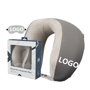 כרית צוואר ניידת בצבע אפור אחיד, מספוג זיכרון, תמיכה איטית להתאוששות, בצורת <span class=keywords><strong>U</strong></span>, למשרד, לרכב ולנסיעות במטוס - Product Image 1