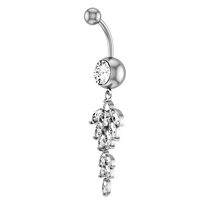 Lot de 10 Piercings de Nombril pour Enfants en Acier Inoxydable, Plaqué Argent, Tendance, avec Long Pompon et Pendentif Fleur en Zircon, Bijoux de Corps