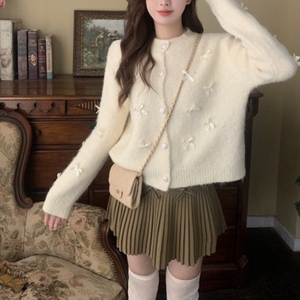 Conjunto Delicado e Elegante: Cardigã de Crochê Branco Diamante, Gola Redonda, Estilo Coreano, Respirável, para Mulheres - Product Image 1