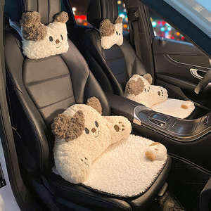Cute Puppy Plush Headrest Neck Pillow Cartoon-Style Car Interior <b>Kit</b> with Waist Support for Drivers Fits General Car <b>Models</b> - Product Image 4