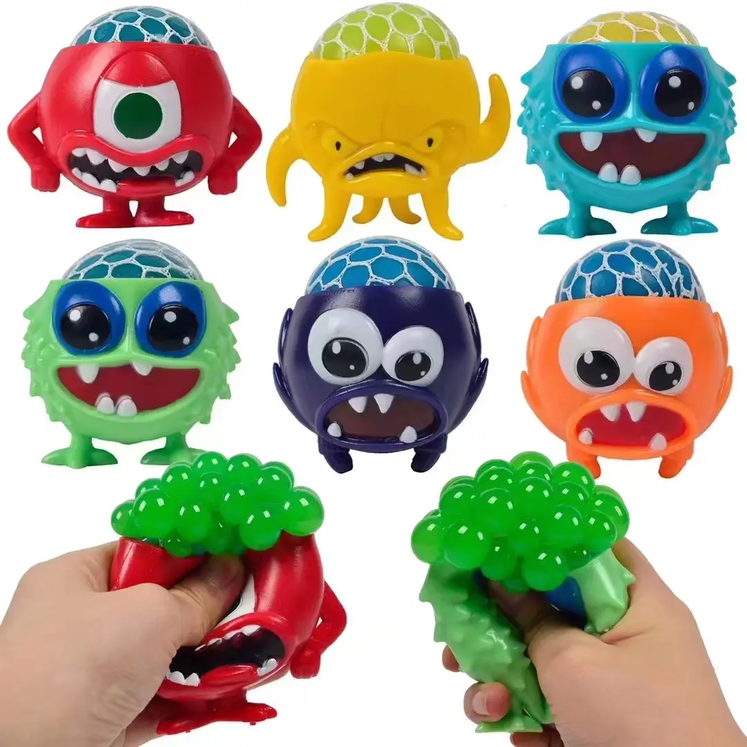 Monstruos forma Squeeze Ball para aliviar el estrés goma squishy uva malla Bola de juguete