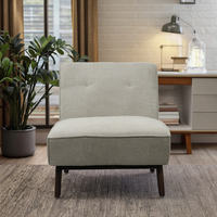 Chaise longue moderne sans accoudoirs en tissu beige, chaise de détente rembourrée avec coussin, pieds en bois de caoutchouc pour salon