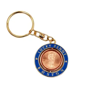 Boston Lucky Penny runder Souvenir-Schlüssel bund mit drehbarem Deluxe-Design-Schlüssel bund für Werbe geschenk