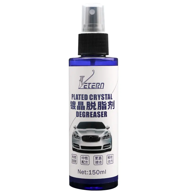 Crystal coating degreaser for automotive crystal coated ceramic coatings and degreaser for automotive painted glass and wheel