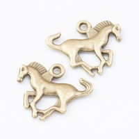 Pendentif Cheval Tressé en Alliage de Zinc, Tons Argent Vieilli, Bronze et Or, pour Rosette Équestre