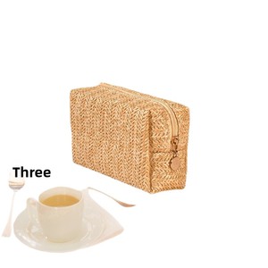 Bolsa de Cosméticos Tejida de Paja PP, Bolsa de Viaje Portátil, Bolsa de Almacenamiento Cuadrada Multiusos para Monedas, Lápiz Labial, Maquillaje y Artículos de Aseo - Product Image 5