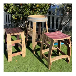 Bar Bistro Whiskey Wine Barrel Wooden End Sides Table Home Coffee Tea Tables With Two Rustic Stools Wholesale Customized