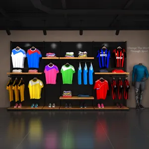 Tienda deportiva personalizada, estante de exhibición de pared, muebles, ropa de Metal, accesorios de tienda minorista, diseño de tienda de ropa deportiva para ropa deportiva