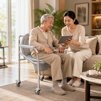 Chaise de toilette à roulettes avec cadre chromé, hauteur réglable 46-56 cm, capacité de 100 kg, pour personnes âgées et patients