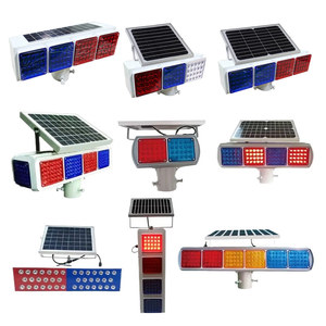 Luz de advertencia de tráfico de flash de ráfaga <span class=keywords><strong>Led</strong></span> a prueba de agua lados dobles cuatro juegos de luz estroboscópica Solar <span class=keywords><strong>LED</strong></span> rojo azul intermitente Solar - Product Image 4