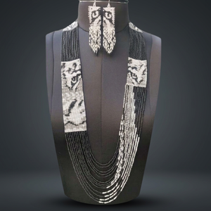 Cuentas de Piedra Rectangulares en Combinación de Blanco y Negro, Conjunto de Collar Clásico de Diseño - Product Image 3