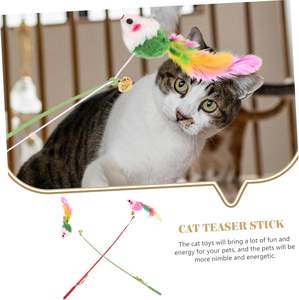 Juguete Interactivo para Gatos con Varilla, Plumas y Cascabel, Color Aleatorio, Divertido para Gatitos - Product Image 3