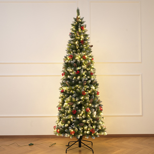 Best-Selling Pointed-Tip White Flocked PVC Pencil Christmas <b>Tree</b> <b>with</b> Berries & Pinecones, for Living Room & Mall Decoration - Product Image 2