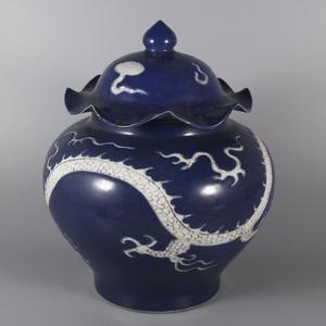 Jarrón de Templo de Porcelana China Antigua de la Dinastía Ming, Forma de Loto Azul, Diseño de Dragón, Arte Cerámico Decorativo - Product Image 2