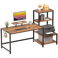 Grand bureau marron avec espace d'imprimante d'étagère de table d'ordinateur en bois en forme de L pour le support de moniteur de PC de jeu en métal