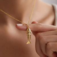 Collier pendentif poisson mobile en cuivre, luxe léger, personnalisé, motif animal