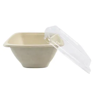 Disposable Biodegradable Eco Friendly Salad Bowl With Lid Food Packing