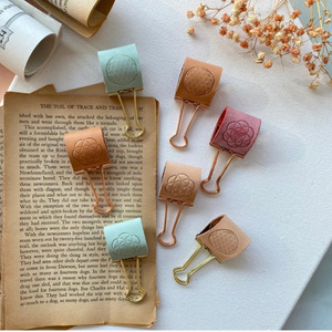 Clips de cuero para oficina, clips para recibos estilo Instagram, marcapáginas minimalistas estilo coreano, logotipo personalizable - Product Image 2