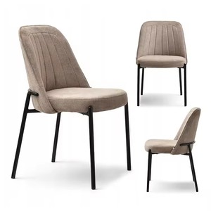 Silla de Comedor Italiana Moderna para Sala de Estar, Tapizada en Tela de Terciopelo <span class=keywords><strong>Gris</strong></span> <span class=keywords><strong>Oscuro</strong></span>, Respaldo y Asiento Acolchados, Patas de Metal, para Uso en Hoteles, Duradera - Product Image 1