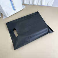 Sac de shopping en plastique LDPE recyclable personnalisé, debout, noir, plat, à quatre doigts, épaissi, pour vêtements, cadeaux, vente en gros