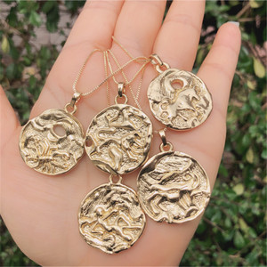 Ancienne tête de <span class=keywords><strong>lion</strong></span> Collier plaqué or 18 carats Dainty Fashionable Zodiac Sign Vintage Coin Pendant Trendy Brass Jewelry - Product Image 1