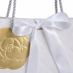 Luxury <b>White</b> Gift Paper <b>Bag</b> with Silver Ribbon Bow, Custom Embossed Pattern Shopping <b>Bag</b> for Wedding Birthday - Product Image 6