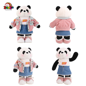 Zave 15.5 pollici in piedi <span class=keywords><strong>Panda</strong></span> morbido giocattolo rosa Denim abito da gioco mostra tessuto bianco nero PP cotone pelle amichevole - Product Image 4