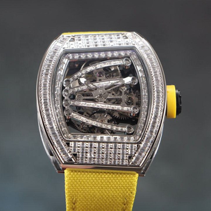Reloj Tourbillon Premium con Diamantes, Diseño de Esfera Abierta, Mecánico, de Alta Gama para Hombre, con Correa de Tela Amarilla - Product Image 1