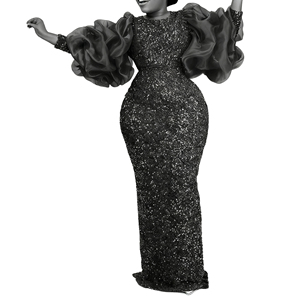 Vestidos de Noche Elegantes para Mujer, Talla Grande, con Mangas Abullonadas, Lentejuelas Bordadas y Cintura Alta, a la Moda - Product Image 4