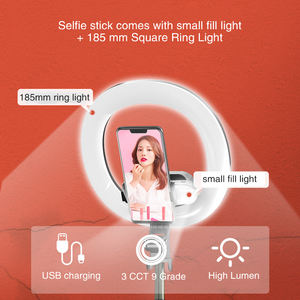 Съемный двойной кольцевой светильник, алюминиевая регулируемая селфи-палка, беспроводная кнопка управления, питание от батареи, кольцевой светильник - Product Image 4